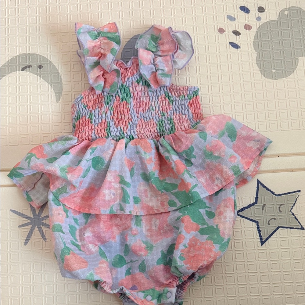 Floral Baby Romper with Ruffle Sleeves